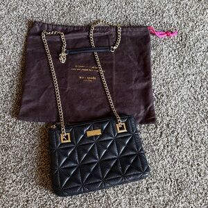 Kate Spade Black Quilted Leather Bag with Gold Chain